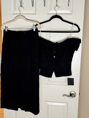 Lulu's Black Midi Skirt and Button-Front Crop Top Set